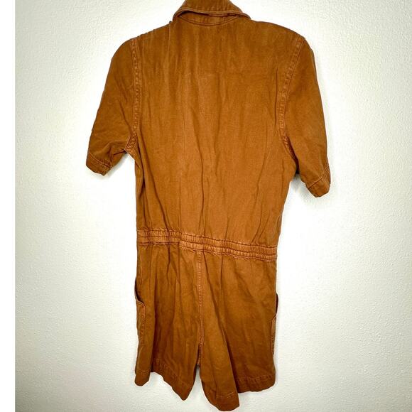 Everlane The Denim Short Coverall Organic Cotton Brown Rust Romper 6 - Picture 4 of 14
